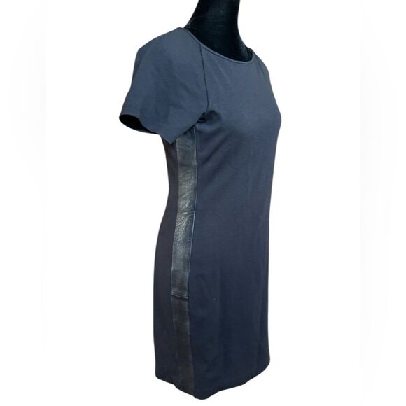 Theory Little Black Dress Size 4 Stretch Cotton with Genuine Leather Luxury - Picture 1 of 6